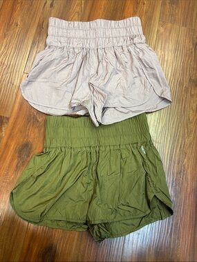We The Free High-Waist Split Hem Shorts in Blush and Olive